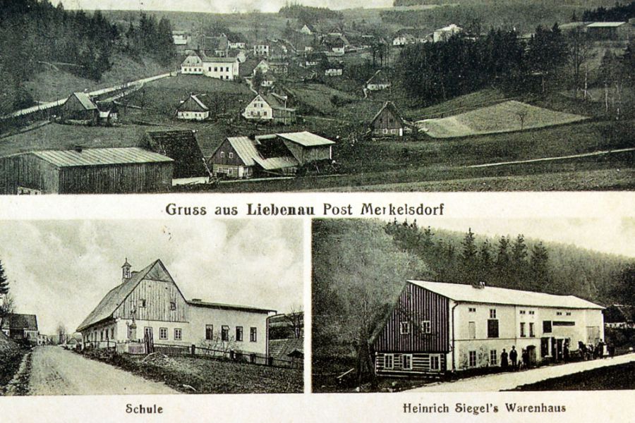 Rok 1927. Widok ogólny, szkoła oraz sklep w dolnej części wsi