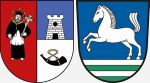 Z lewej herb Soudlavy, z prawej Hejnic